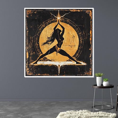 Art mural spirituel avec toile de déesse du yoga et cadre en bois