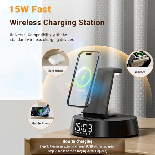 Alarm Clock with Wireless Charging Station, Clock for Bedroom - image 4