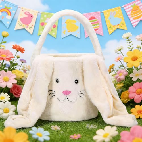Plush Easter Bunny Basket for Kids Boys Girls Easter Buckets
