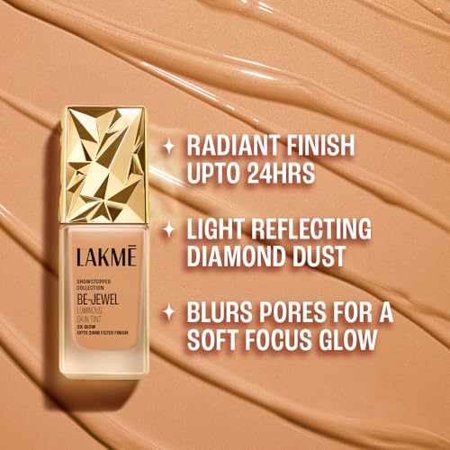Image of LAKME Be-Jewel Luminous Skin Tint, 25ml, for Radiant, Smooth and Luminous Finish, with Light-Reflecting Polymers, 24HR Filter-Like Wear, Foundation for Women Dry Skin, for Women - Warm Beige