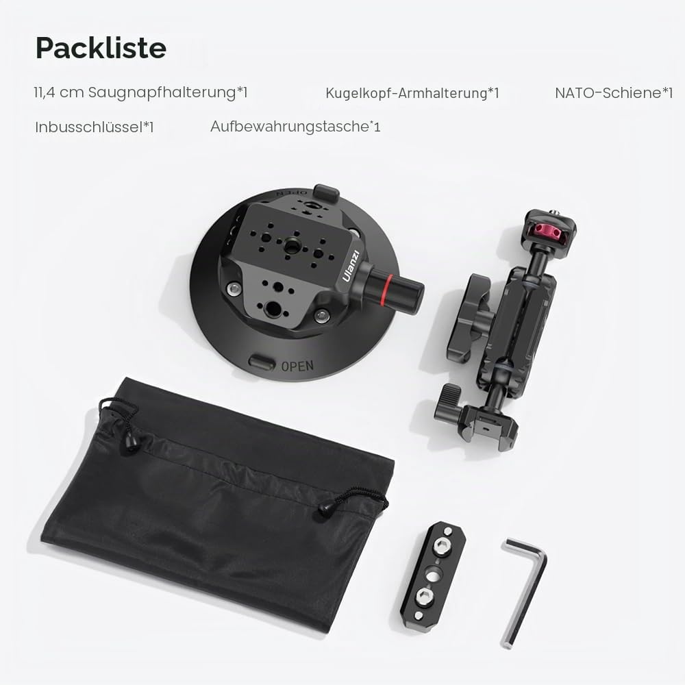 ULANZI SC-02 Starker 11,4 cm Saugnapf und Kugelkopf-Armhalterung für Action-/Digitalkameras bis zu 3 kg