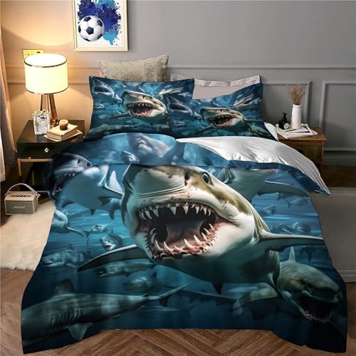 Parure de lit requin 3D housse couette 135x200 microfibre respirante