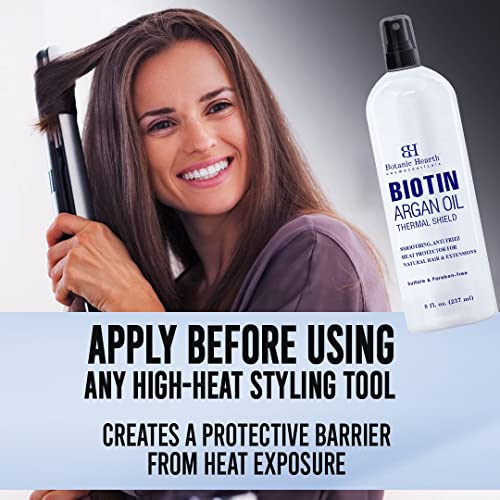 Botanic Hearth Heat Protectant Spray For Hair - With Argan Oil & Biotin - Conditioner & Thermal Protection For Hair From Heat, Tools, Flat Iron & Hot Blow Dry - For Men And Woman, Made In Usa, 8 Fl Oz #TOP3