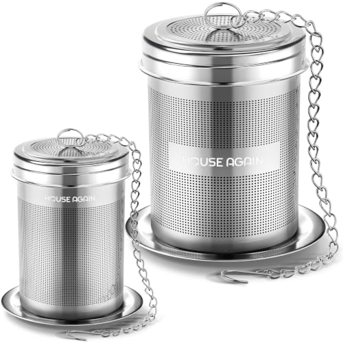 HOUSE AGAIN Tea Infuser (2 Pack, Large + Small), Extra Fine Mesh Tea Strainers for Loose Tea, 18/8 Stainless Steel Tea Strainer with Extended Chain Hook, Tea Steeper