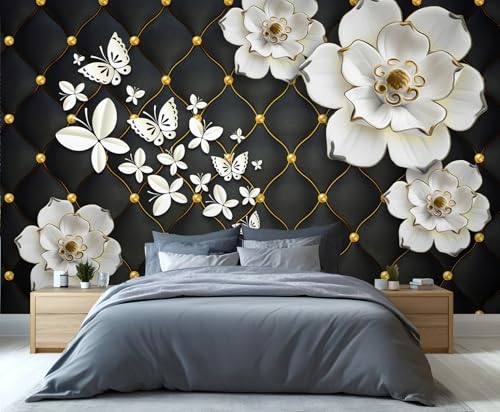 Papier peint mural floral 3D créez un salon lumineux avec papillon blanc