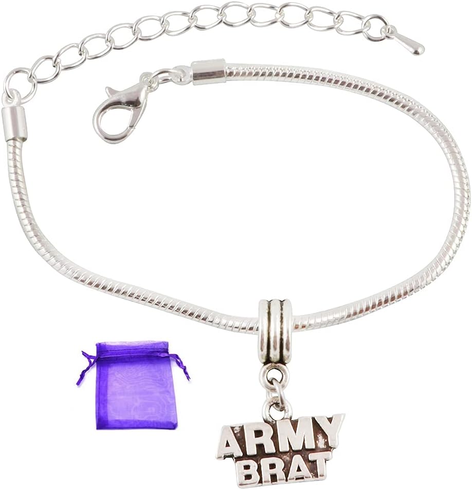 Emerald Park Jewelry Army Brat Bracelet | Stainless Steel Snake Chain Charm Bracelet