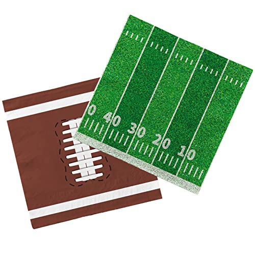80 Pcs Football Birthday Party Supplies Disposable Paper Cocktail Napkins for Tailgate Party Decorations, Assorted 40 Pack Football Field Design and 40 Pack of football Pattern, Total 80 Pack