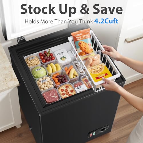 Image of Chest Freezer 3.5 Cubic Feet with Removable Basket and Fast Cooling, Small Deep Freezer, Adjustable Temperature, Energy Saving, Low Noise,Top Open Door Compact Freezer for Kitchen Garage