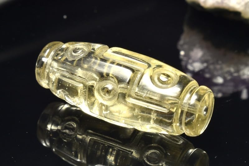 【福縁閣】【１点物】AAA激レア☆透明レモンカラー リビアングラス 28x11mm 九眼天珠 ビーズ_PC5912 天然石 パワース