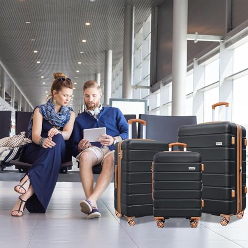 Image of KEYTANG 3-Piece Hardshell Luggage Set(20 /24 /28), Lightweight Expandable Suitcase with TSA Lock and Double Spinner Wheels, 20% Expansion for Extra Packing, Carry-On and Checked Bags, Apricot Black