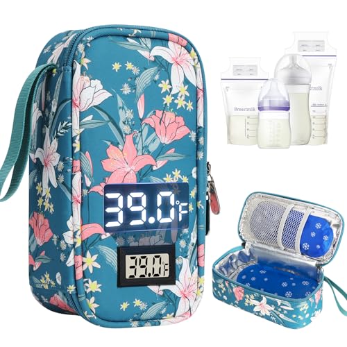 Image of YOUSHARES Breastmilk Cooler Travel Bag with Digital Thermometer, Small Insulated Baby Milk Storage with 2 Ice Packs, Daycare and On-the-Go Moms （Lily）