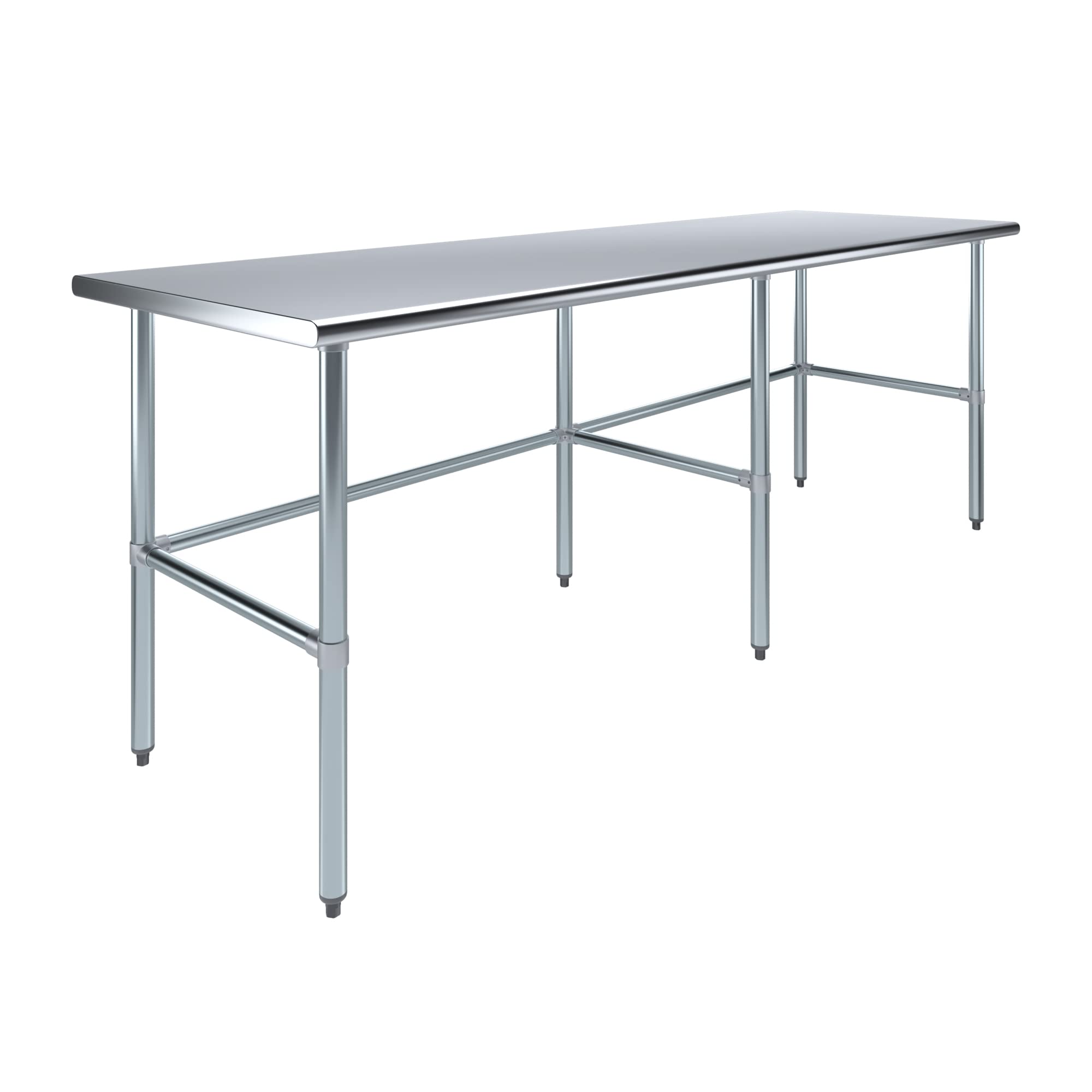 AmGood Stainless Steel Work Table Open Base | Metal Work Bench (Stainless Steel Table Open Base, 96" Long x 30" Deep)
