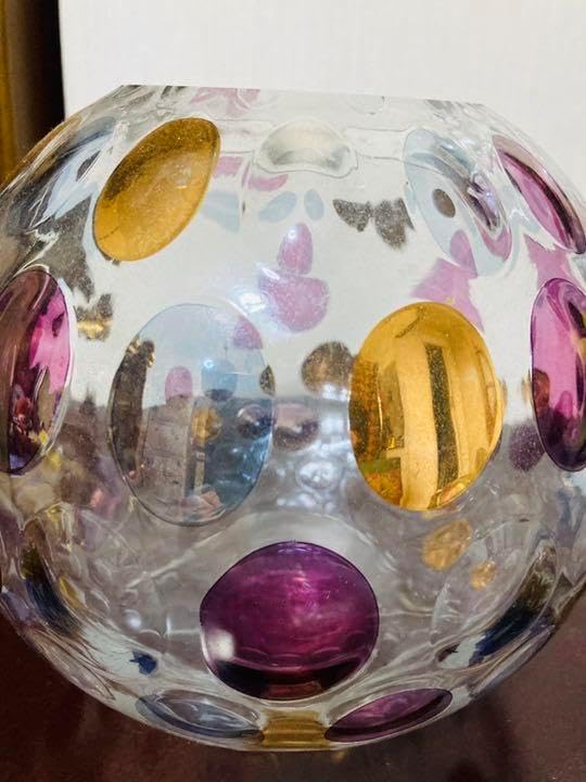 ボヘミアングラス　キャンディポット ボヘミアガラス キャンディポット エナメル彩 勿忘草キャンディー