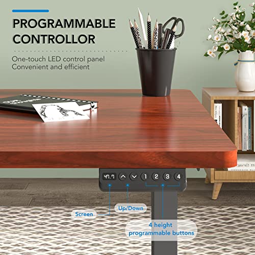 Image of FLEXISPOT E6 3-Stage Dual Motor Electric Standing Desk 55 x 28 Sit Stand Up Desk, Holds 220 lbs, Adjustable Height w /Memory Presets, One-Piece Mahogany Desktop & Gray Frame, Ships in 2 Boxes