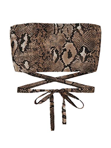 SweatyRocks Women s Tube Top Sexy Snake Strapless Bandeau Plaid Crop Top Snake M
