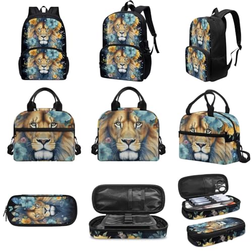 AmzPrint Lion Backpack And Lunch Box Rolling Backpack 18 Inch With Lunch Bag And Pencil Case Wheeled School Backpack For Boys And Girls3