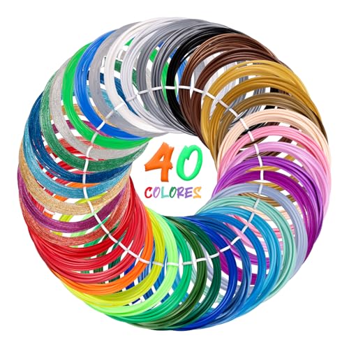 Kretrum 40 Color Filamento 3D Lápiz PLA 1,75 mm Filamento Lápiz 3D Compatible con MYNT3D y SCRIB3D NO APTO PARA 3Doodler 3D bolígrafo 3m de cada color un total de 394 pies