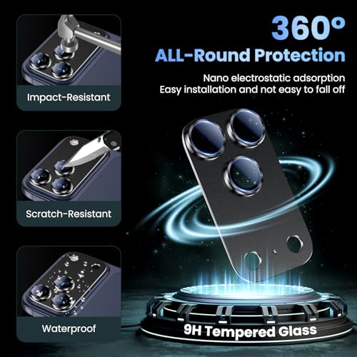 Image of Uyiton Compatible with iPhone 17 Pro Max Camera Lens Protector - [Not Easy to Break][Strong Adsorption][Case-Friendly] Metal Tempered Glass Rear Camera Screen Cover - Black Titanium, 2 Packs