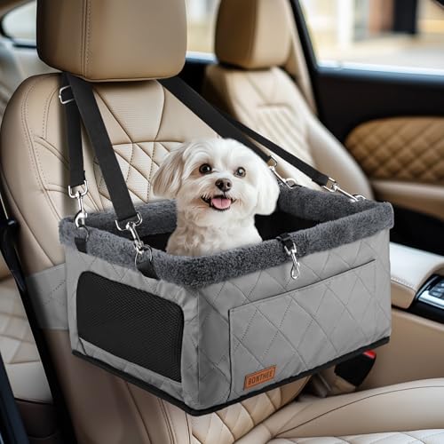 Upgrade Dog Booster Seat for Small Dogs,Dog Car Seat with Sturdy Metal Frame and Waterproof Leather Material for Small Pets up 20 lbs,Portable Travel Carrier with Storage Pocket