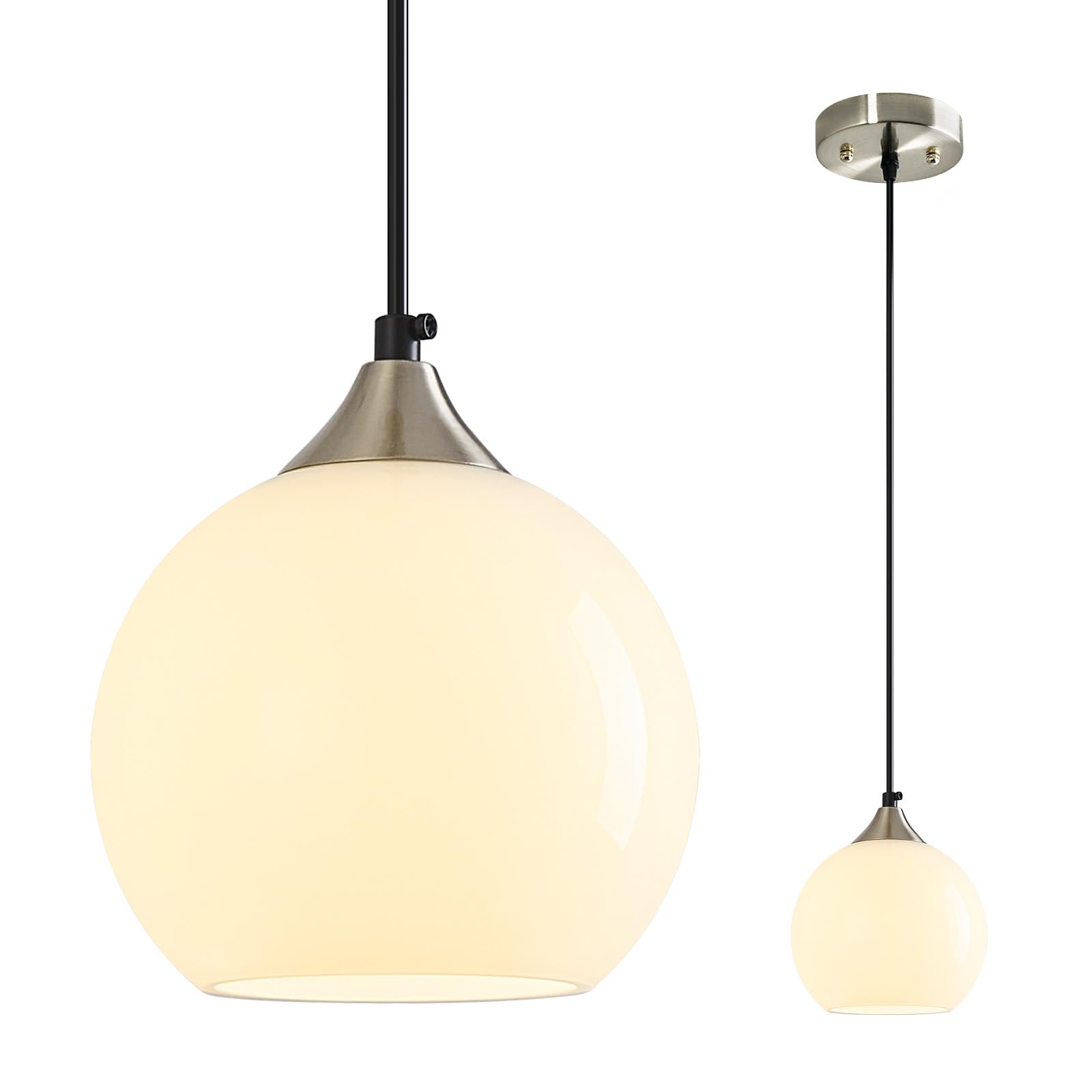 White Pendant Lights Kitchen Island 1 Pack, 5.9 in Milk Glass Globe