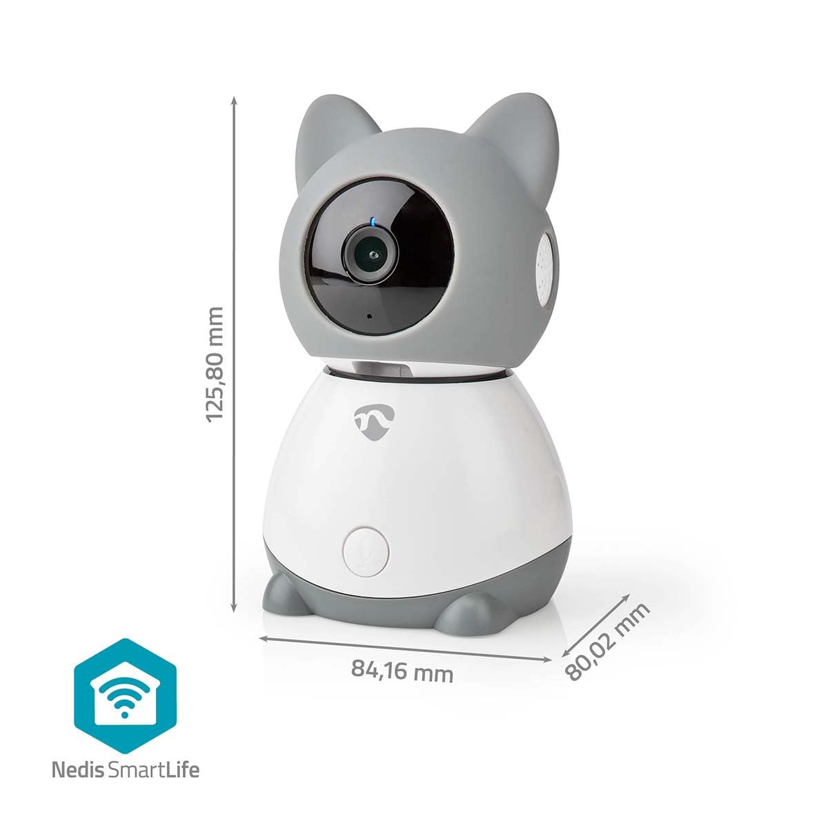 NEDIS Smartlife kamera wewnętrzna WLAN Full HD 1080p Pan tilt Cloud MicroSD z czujnikiem ruchu, noktowizorem, Android i iOS, szara, biała, 1,5 m, biała, szara, WIFICI30CGY