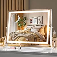 MINISO Vanity Mirror with Lights-15" x 11.4" LED Makeup Mirror, 3 Color Modes Touch Control and Brightness Adjustment Lighting Mirror, 10X Magnifying Glass, 360° Rotation