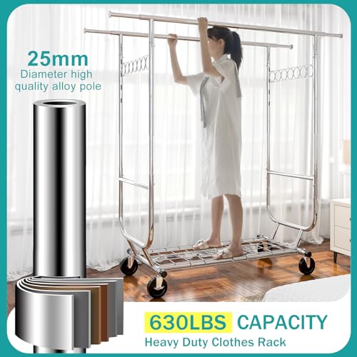 Raybee 2021090901 Clothes Rack,Clothing Rack 630 Lbs Heavy Duty Clothes Rack With Wheels Clothing Racks For Hanging Clothes Rolling Clothes Rack Adjustable & Commercial Garment Rack 22 Inch D X 74 Inch W X 68 Inch H thumb #1