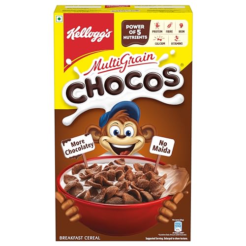 Image of Kellogg's New Multigrain Chocos, 675g | Multigrain Energy, More Chocolatey | No-Maida | Power of 5 nutrients Protein, Fibre, Iron, calcium, Vitamins | Kids Breakfast cereal