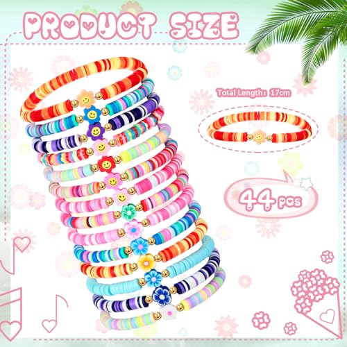 Ecally 44 Pcs Friendship Bracelet Heishi Surfer Clay Bead Set Preppy Bracelet Stackable Beach Boho Y2k Cute Jewelry for Women2