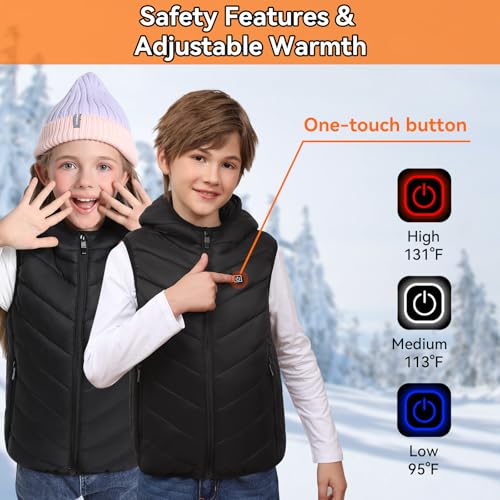 Kids Heated Vest, 10 Heating Zones Boys & Girls, Lightweight Nylon Fabric for School Skiing (Battery Not Included)3