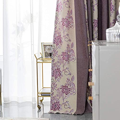 Chenille Pencil Pleat Blackout Curtains Peony Flower Jacquard Opaque Curtain 2 Panels for Kitchen Bedroom Livingroom,W135xL244cm