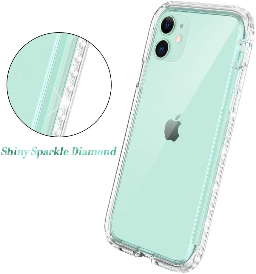 Caka Clear Case for iPhone 11 Case Full Body Protection with Built in Screen Protector Glitter Sparkly Rhinestone Diamond Girls Girly Women Soft 360 Transparent Crystal Case for iPhone 11 6.1 (Clear)