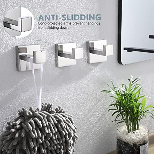 KOKOSIRI Bathoom Towel Hook Wall Mount Square Bath Robe Hook Coat Hook Kitchen Garage Heavy Duty SUS 304 Stainless Steel 3 Pack Polished Chrome B1010CH-P3