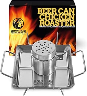 MOUNTAIN GRILLERS Beer Can Chicken Roaster Stand - Stainless Steel Holder - Barbecue Rotisserie Rack for the Grill, Oven or Smoker - Dishwasher Safe - Includes 4 Vegetable Spikes