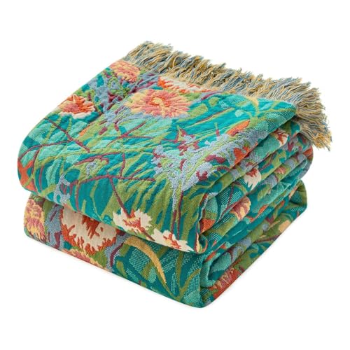 Image of MSGKV Boho Throw Blanket 60 inchx80 inch 100% Cotton Floral Blanket for Couch Sofa