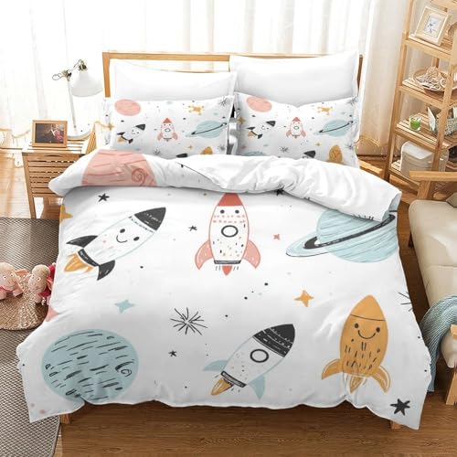 Housse de couette fusée spatiale enfant 135x200cm microlibre douce - 3