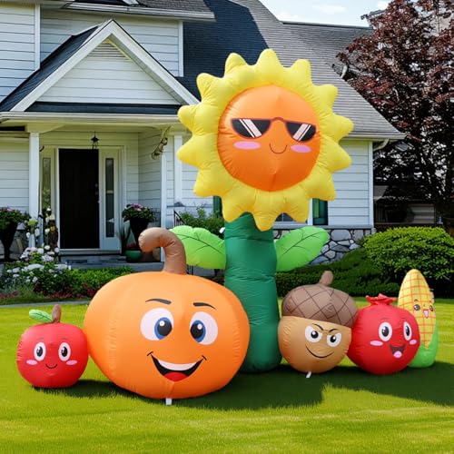 8FT Long Thanksgiving Inflatables Outdoor Decorations Fall Blow ups Decorations Sunflower and Vegetables Build in LEDs Outdoor Indoor Lawn Yard Thanksgiving Decorations Autumn Holiday Harvest