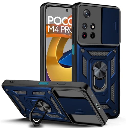 Image of AESTMO Tough Armor Poco M4 Pro 5G / Redmi Note 11T 5G Bumper Back Case Cover | Sliding Camera Shield Cover | 360 Degree Protection Back Case Cover for Poco M4 Pro 5G / Redmi Note 11T 5G (Blue)