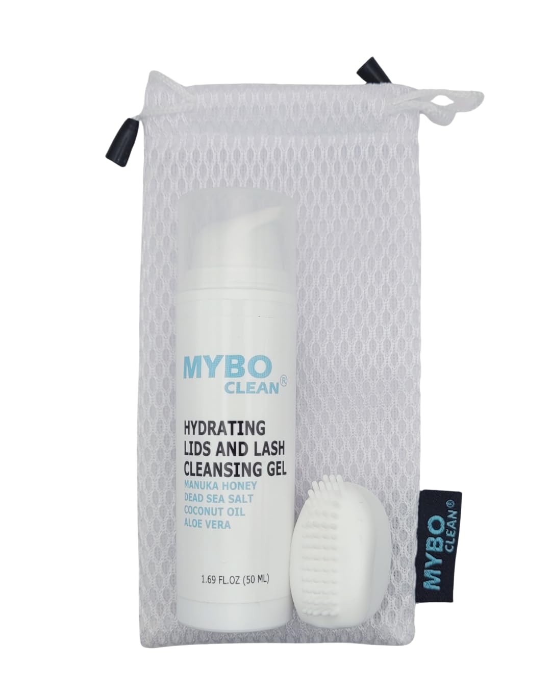 Mybo Clean Eyelid Cleansing Brush for Sensitive Skin (1 Pc) + Hydrating Lids and Lash Cleansing Gel (1Pc) + Travel Bag Ideal for Gentle Cleansing of the Eyelids On the Go
