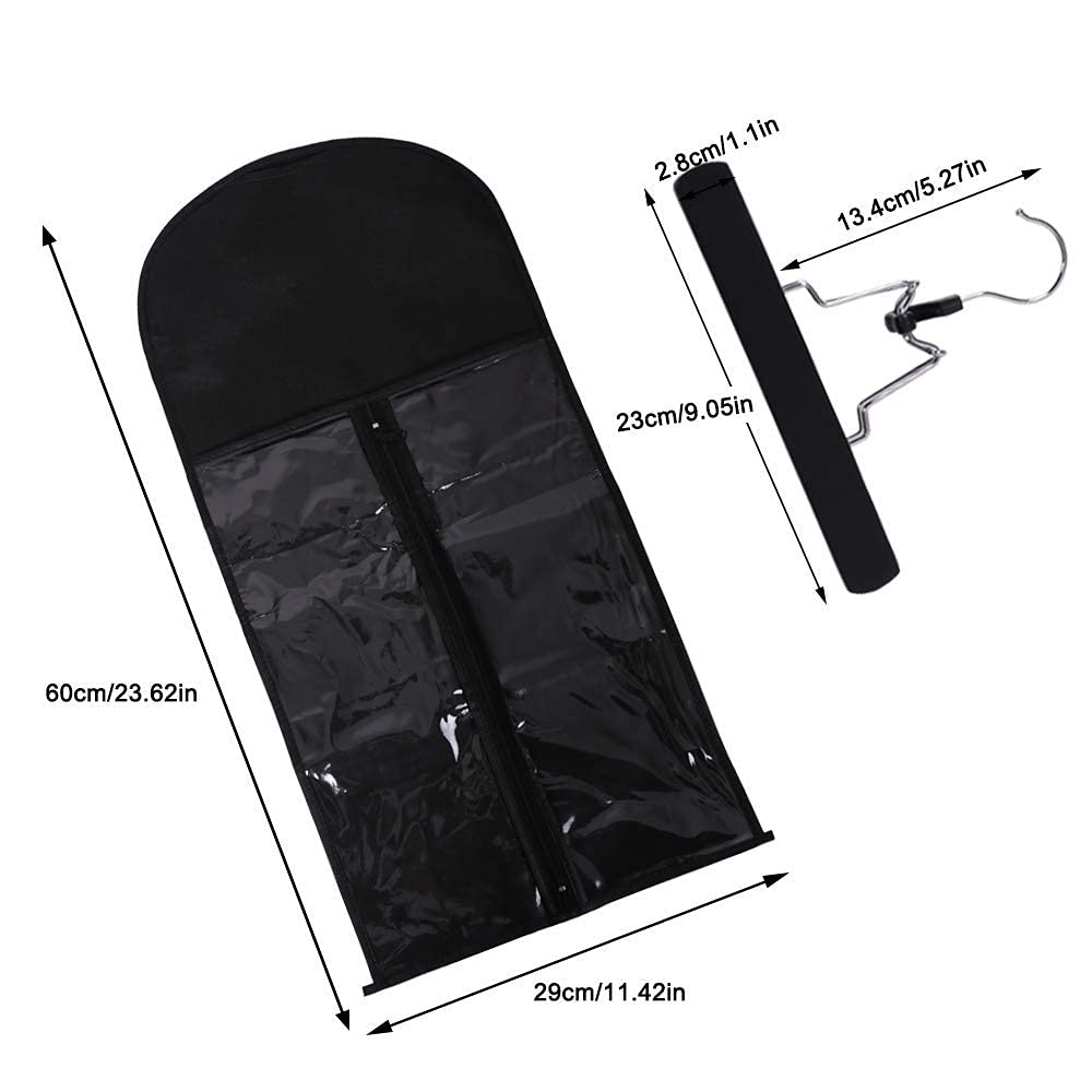 10pcs Staubdicht Perücken Aufbewahrungsbeutel Haarverlängerungen Tasche mit Aufhänger Haken Set (Schwarz)