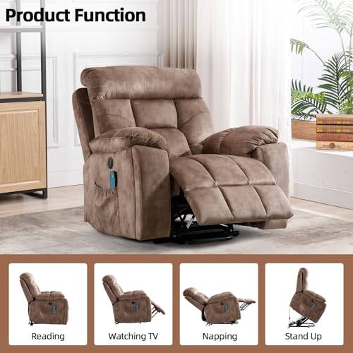 CANMOV Large Power Lift Recliner Chair with Massage and Heat for Elderly Big and Tall People, Overstuffed Wide Recliners with 2 Cup Holders, Side Pocket and USB Port, Camel - Image 4