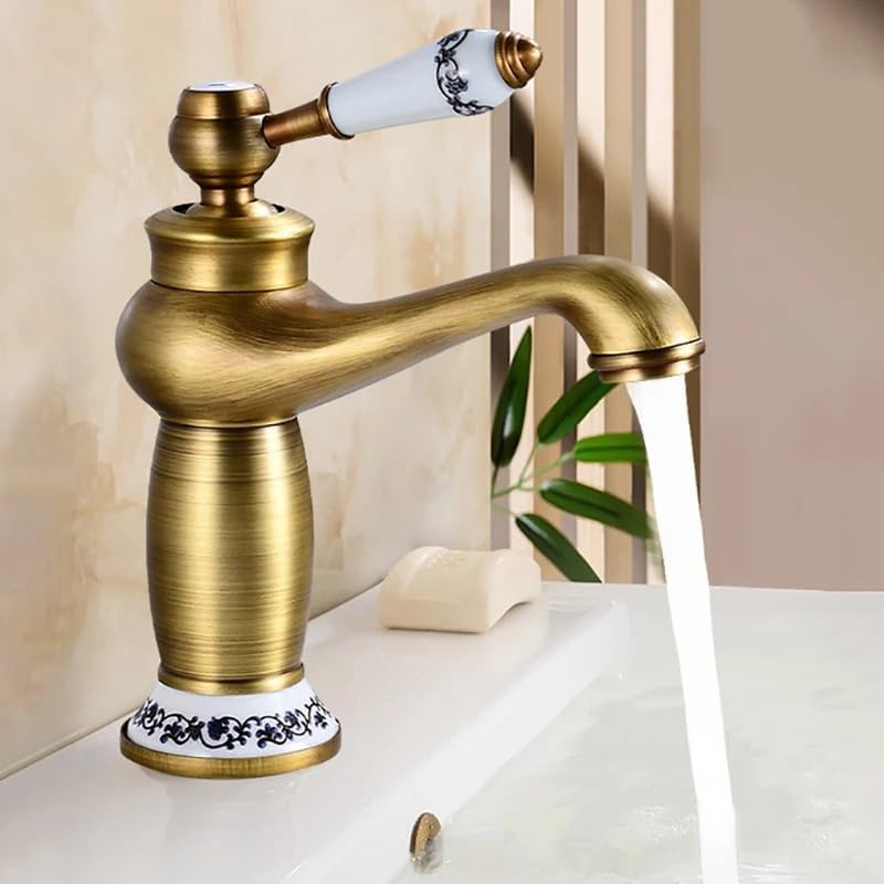 European Retro Antique Bronze Matte Black Single-Handle Bathroom Mixer Vintage Decorative Hot Cold Water Fixture(A)