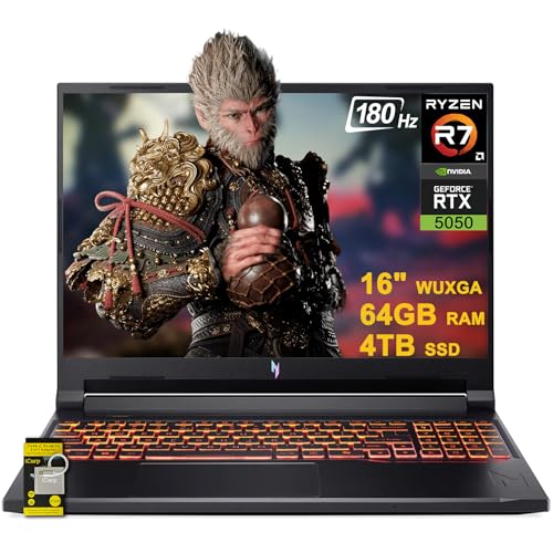 Image of Acer Nitro V 16 AI Gaming Laptop 16 inch WUXGA IPS 180Hz AMD Zen 4 Octa-Core Ryzen 7 260 64GB RAM 4TB SSD GeForce RTX 5050 (Up to 421 AI Tops) Backlit Win11 ICP Hub