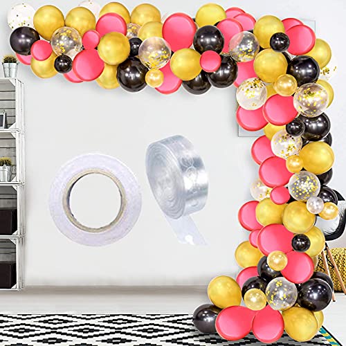 Image of Toyshine 86 Pcs Balloon Party Decoration Combo | 25 Black Metallic, 25 Gold Chrome, 25 Red Metallic, 10 Confetti Balloons, 1 Tape for Birthday Anniversary Theme Party