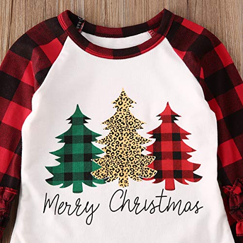 Toddler Kid Baby Girl Bell Bottom Flared Pants Short Sleeve Tops Leopard Pants 2PCS (Plaid-red-1, 1-2T) - Thumbnail 5
