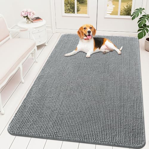 Image of OLANLY Dog Door Mat for Muddy Paws 59x35, Absorbent Chenille Mud Doormat