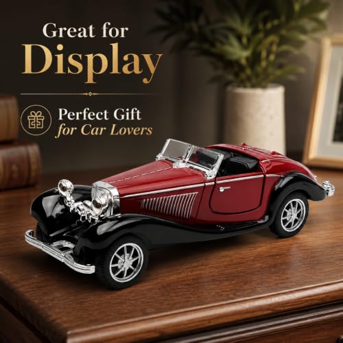 Image of 1:36 Scale Vintage Classic Die-Cast Car, Pull-Back Toy with Openable Door, Detailed Interior & Metal Body, Collectible Model for Kids and Car Lovers, Maroon
