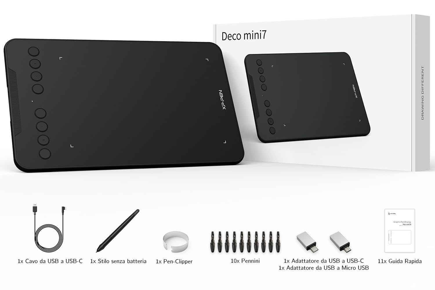 XPPen Deco Mini7 V2 Tavoletta Grafica con penna senza batteria 16384 livelli, per disegno, OSU Play, Compatibile con Windows/MAC OS/Android 10.0/Chrome OS