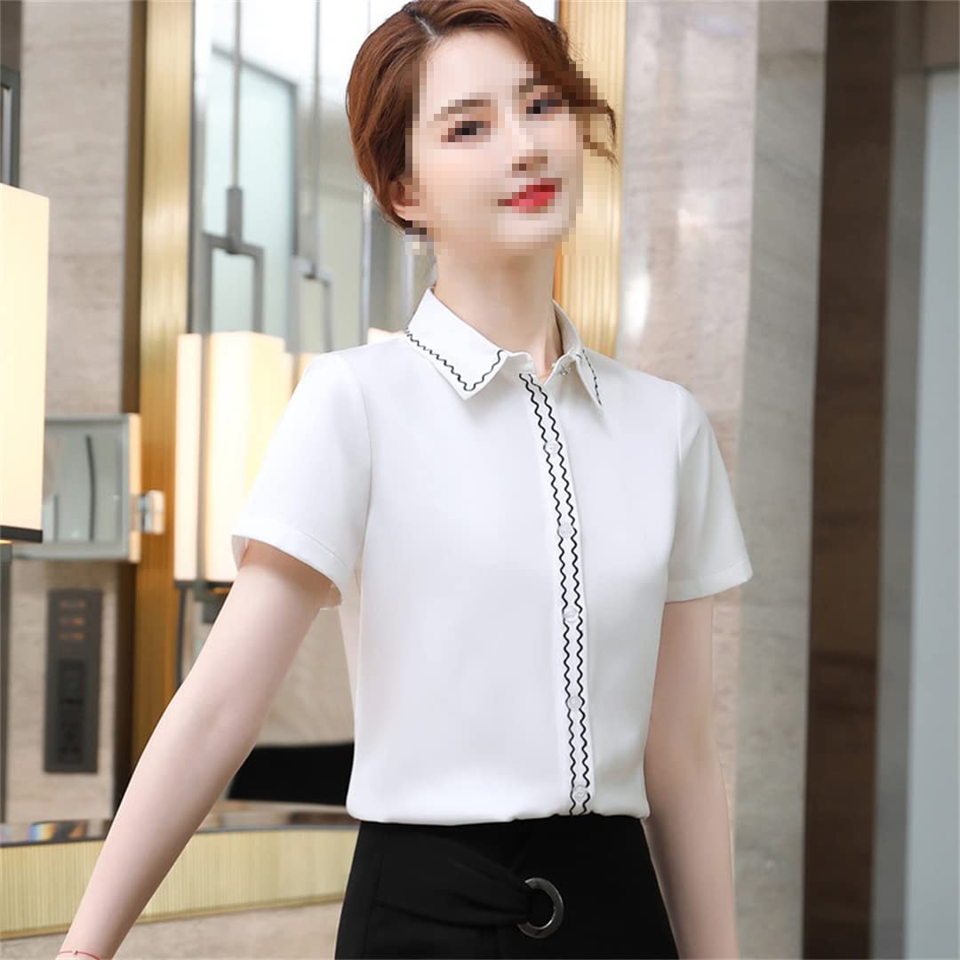Camisa con Botones para Mujer, Manga Corta, Cuello en V, Blusa de Negocios para el Blusas Formales de Gasa White XS