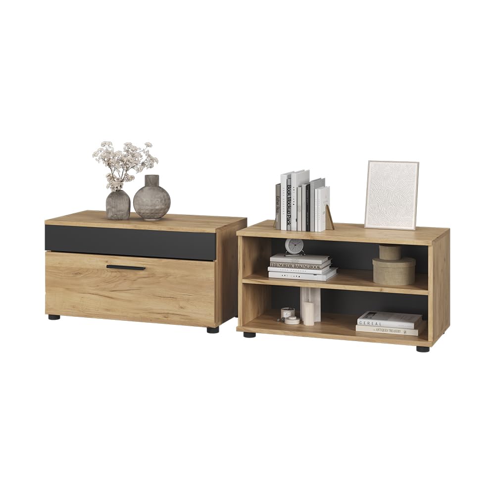 Vicco Mobili da soggiorno Berno, Rovere dorato/antracite, 2 parti, per la conservazione di dispositivi multimediali e accessori per la casa